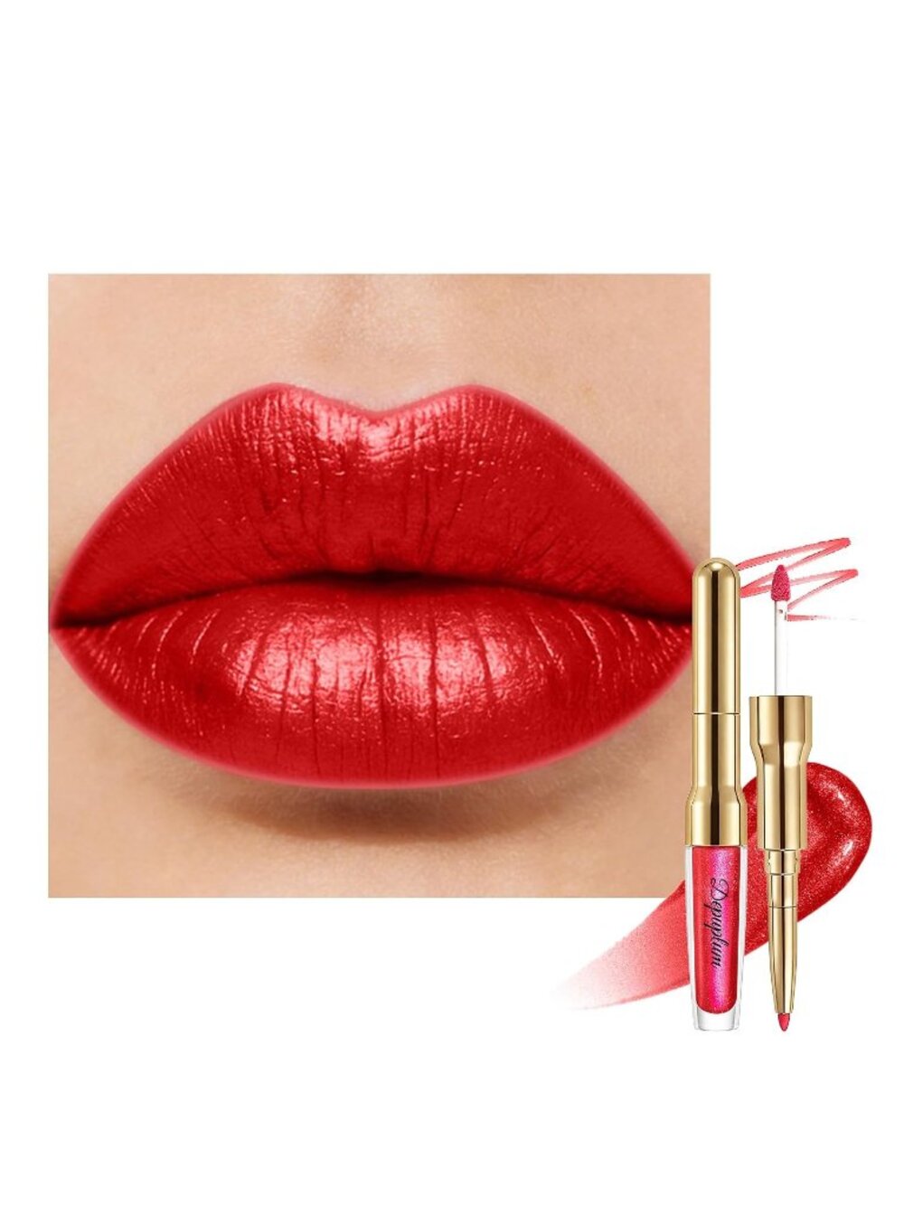 Women's GB26 One Kiss Metallic 2-in-1 Glitter Long Lasting Lipstick & Lip Liner